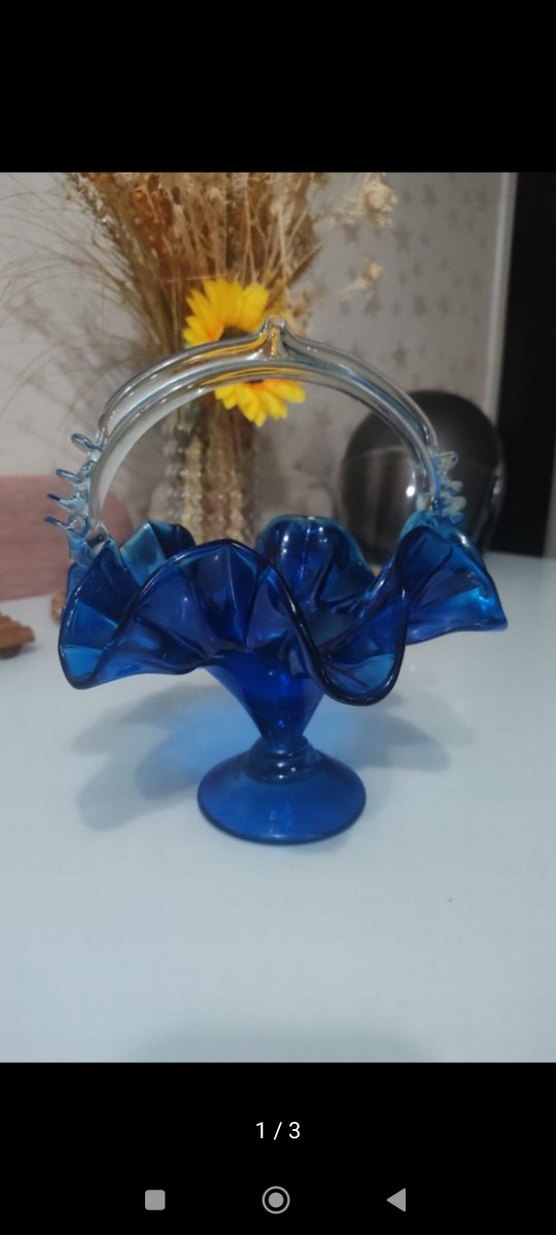 SATILDI
Vintage  Mavi Renkli Cam şekerlik - Görsel 3