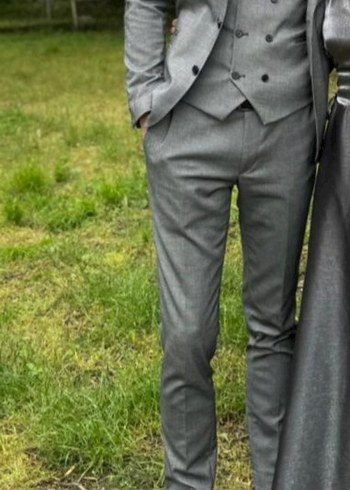 Düğmeli Gri Regular Fit Damat Takımı