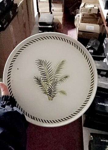 Kütahya porselen muadili yeşil çiçek desenli 25cm servis tabağı 