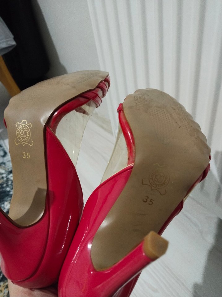 Kırmızı Parlak Pilili Yüksek Topuklu Stiletto - Görsel 4