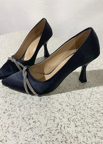 Parlak Mavi Yılan Desenli Stiletto Topuklu Kadın Ayakkabı