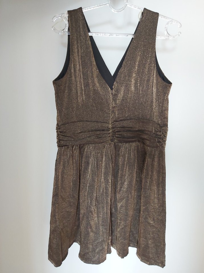 Kahverengi Parlak Midi Drapeli Kadın Elbise - Görsel 4