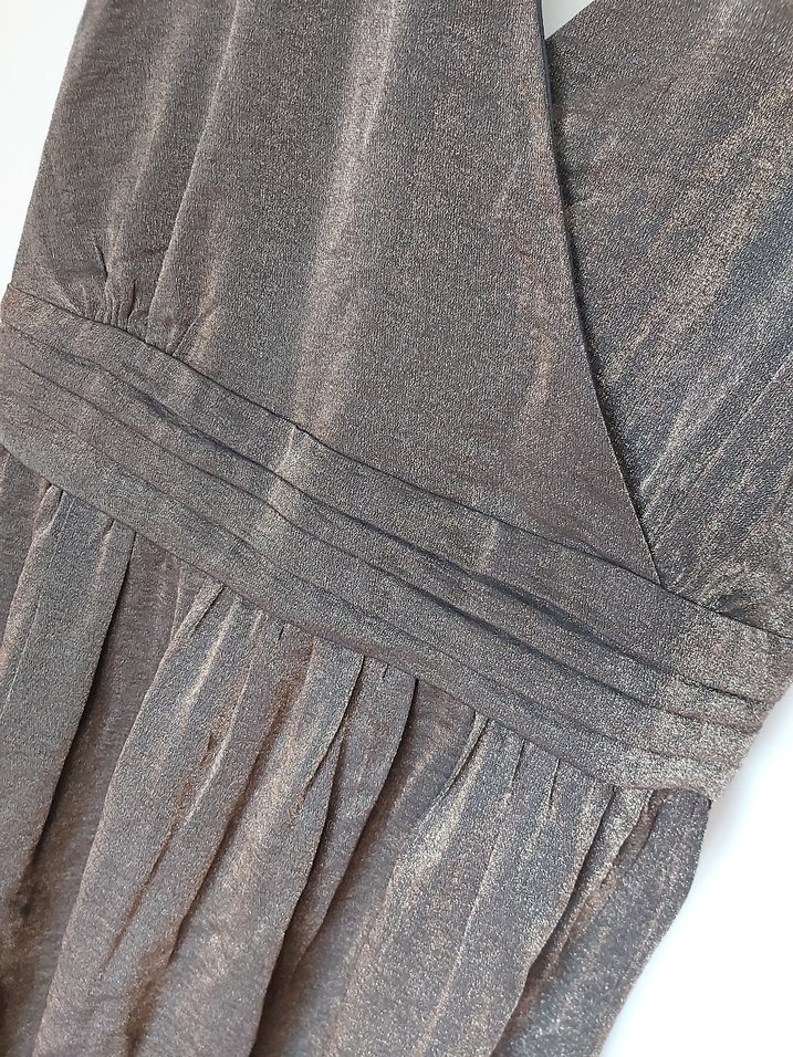 Kahverengi Parlak Midi Drapeli Kadın Elbise - Görsel 3