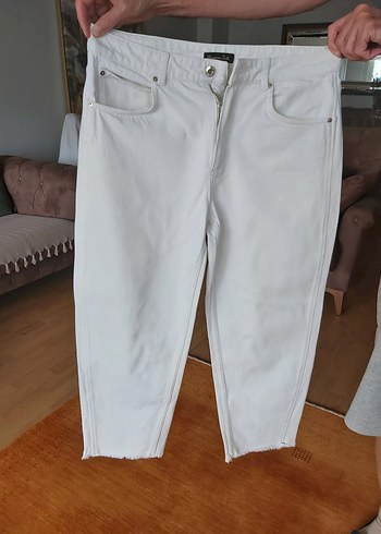 Kadın Beyaz Gri Midi Loose Fit Kot Pantolon