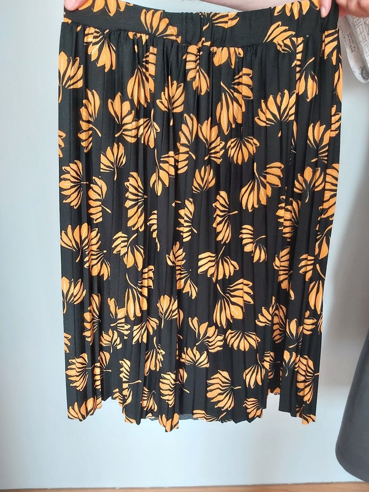 Sarı Desenli Pilili Midi Etek - Görsel 3