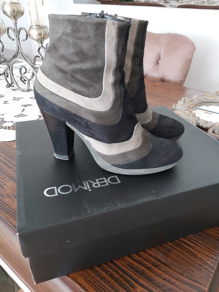 Gri Süet Yüksek Topuklu Kadın Bot - Görsel 3