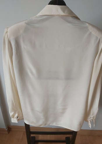 Beyaz Pilili Uzun Kollu Kadın Gömlek saf ipek - Görsel 2
