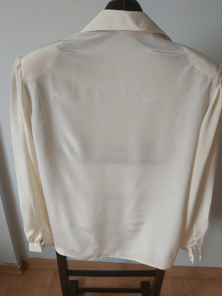 Beyaz Pilili Uzun Kollu Kadın Gömlek saf ipek - Görsel 2
