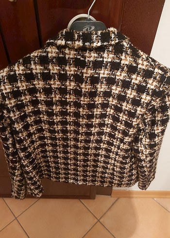 Kahverengi Ekose Düğmeli Kadın Blazer Ceket - Görsel 2