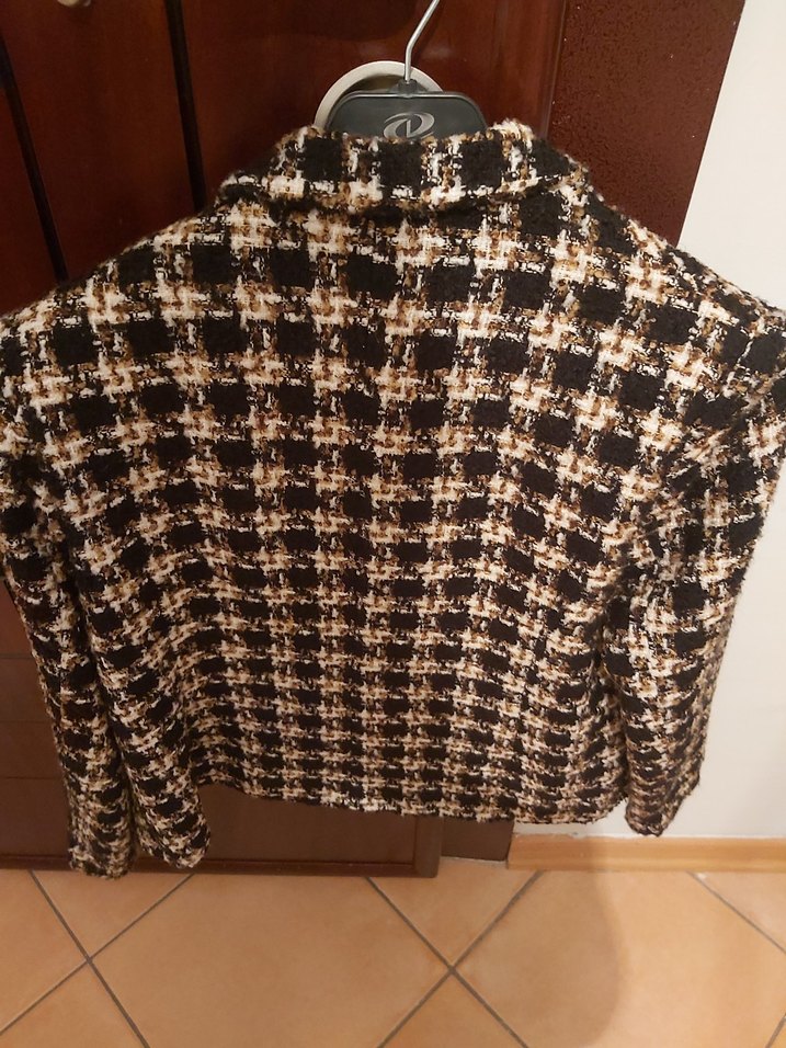 Kahverengi Ekose Düğmeli Kadın Blazer Ceket - Görsel 2