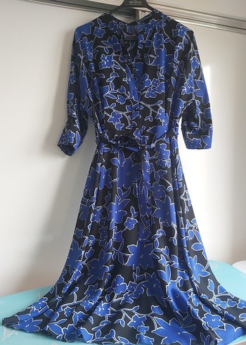 Mavi Desenli Uzun Salaş Elbise - Görsel 2