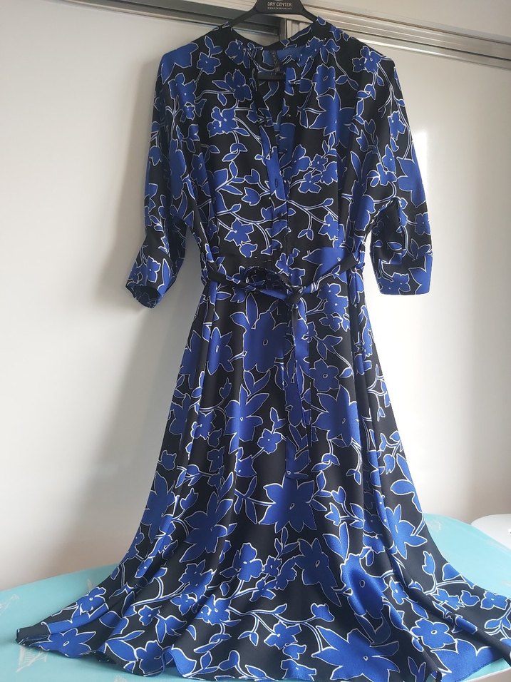 Mavi Desenli Uzun Salaş Elbise - Görsel 2