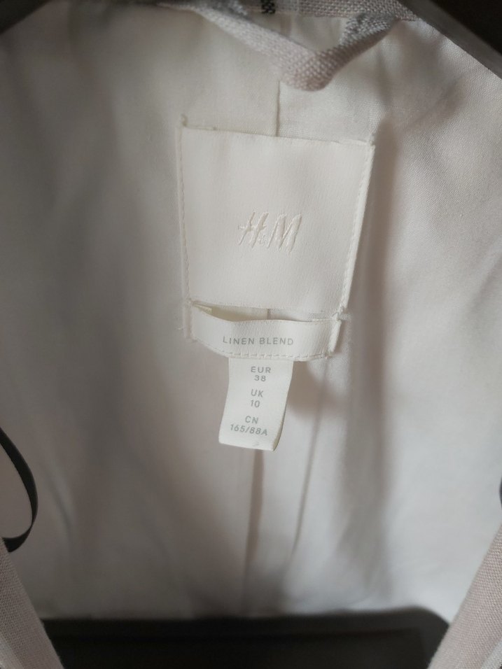 Bej Çizgili Regular Fit Keten Kadın Blazer - Görsel 4