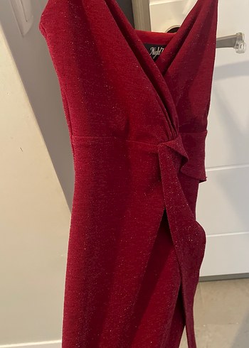 Bordo V Yakalı Drapeli Mini Abiye Elbise - Görsel 2