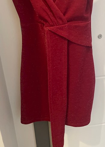 Bordo V Yakalı Drapeli Mini Abiye Elbise - Görsel 3