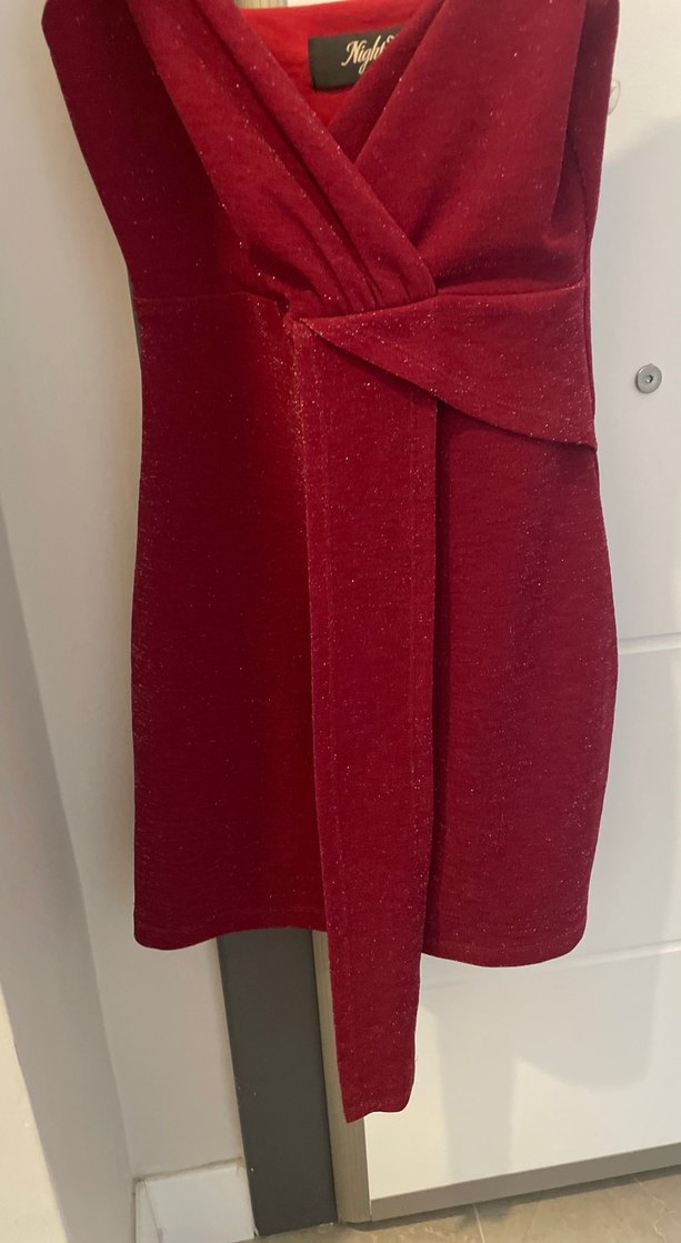 Bordo V Yakalı Drapeli Mini Abiye Elbise - Görsel 3