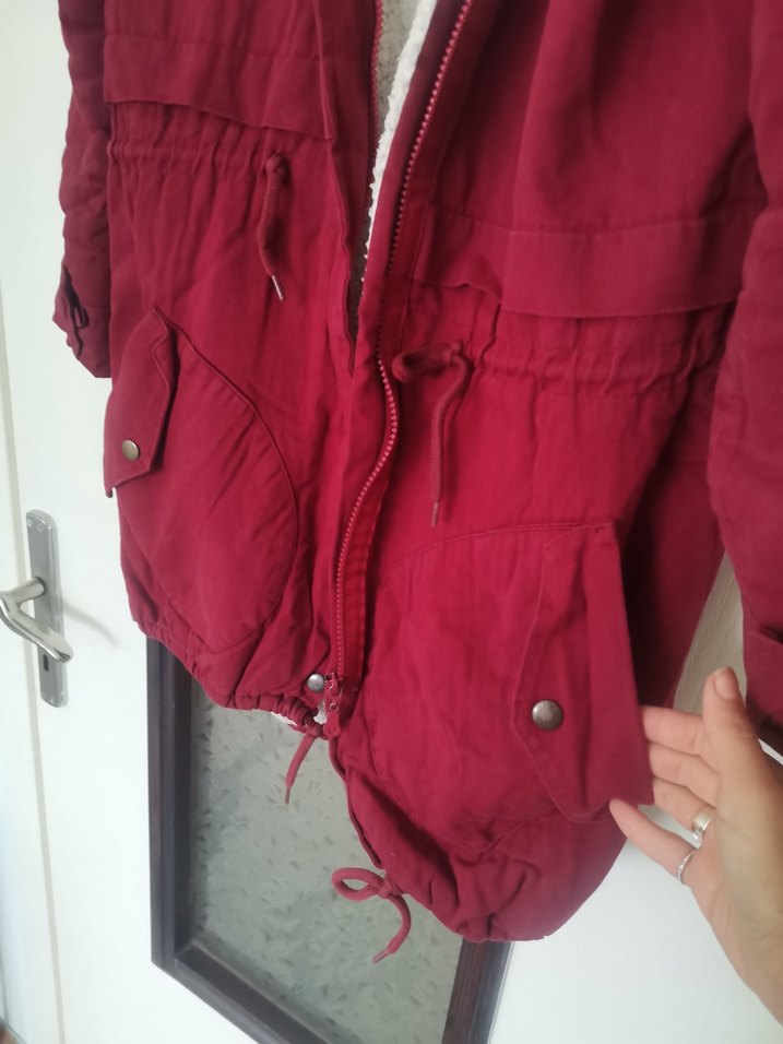 Bordo Kadın Midi Boy Sıcak Mont - Görsel 3