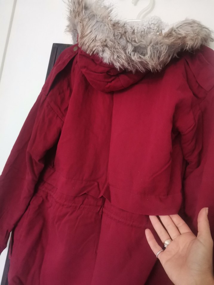 Bordo Kadın Midi Boy Sıcak Mont - Görsel 4