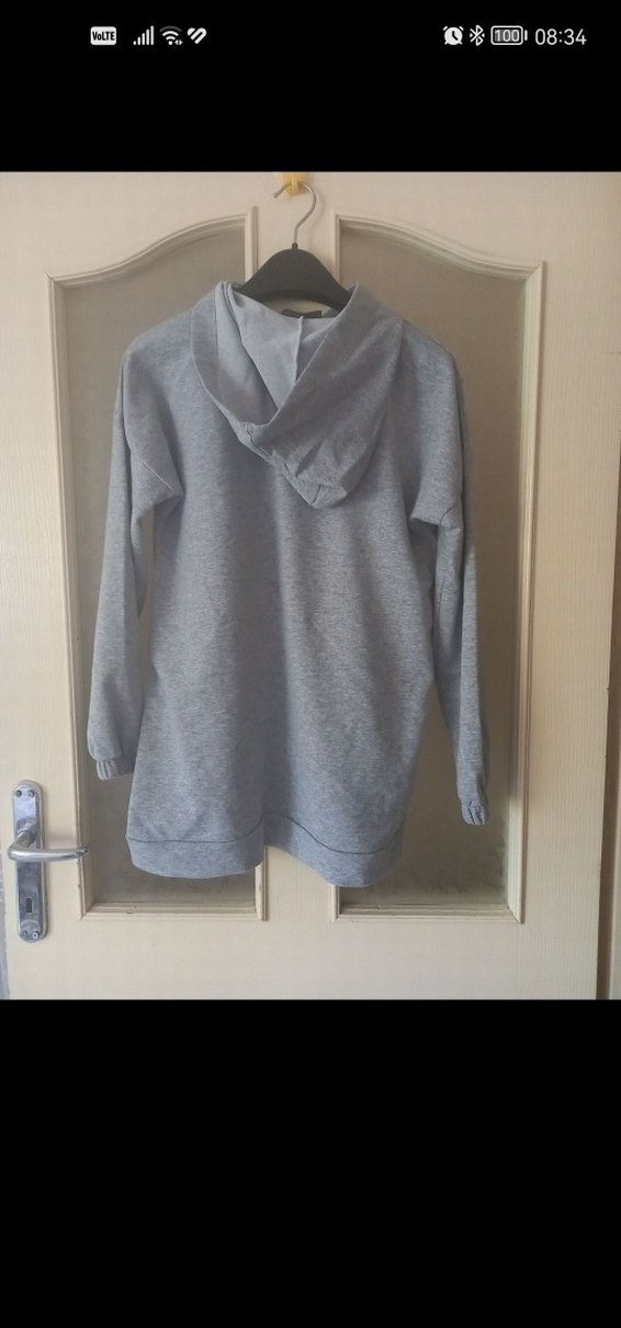 Gri Kapüşonlu Uzun Kollu Sweatshirt - Görsel 2