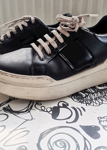 Siyah Platform Topuklu Bağcıklı Kadın Spor Ayakkabı - Görsel 4