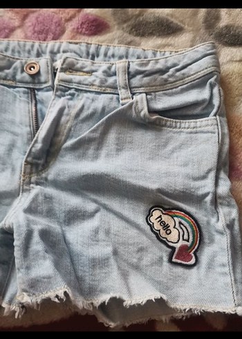 Kızlar için Çıtçıtlı Mavi Denim Şort - Görsel 5