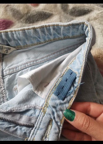 Kızlar için Çıtçıtlı Mavi Denim Şort - Görsel 4