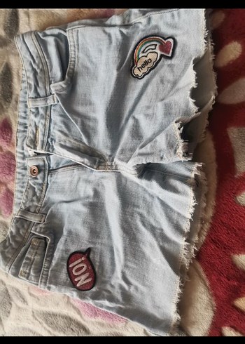 Kızlar için Çıtçıtlı Mavi Denim Şort - Görsel 6