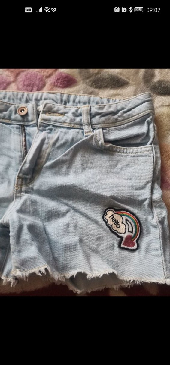 Kızlar için Çıtçıtlı Mavi Denim Şort - Görsel 5