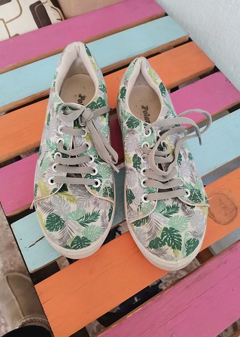 Yeşil Yaprak Desenli Günlük Platform Spor Ayakkabı - Görsel 4