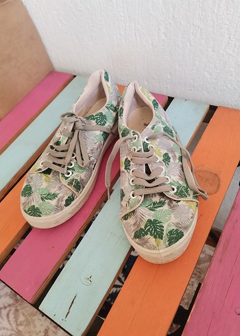 Yeşil Yaprak Desenli Günlük Platform Spor Ayakkabı - Görsel 2