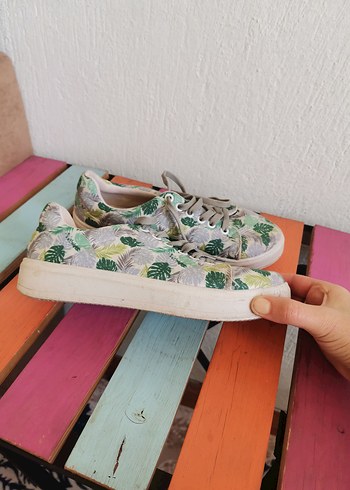 Yeşil Yaprak Desenli Günlük Platform Spor Ayakkabı - Görsel 3