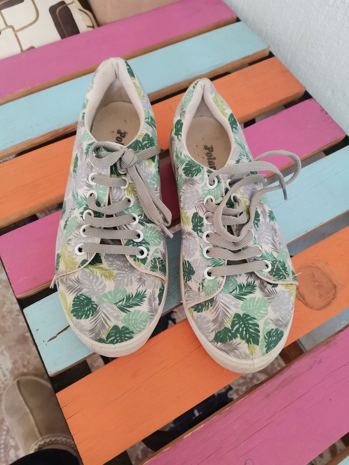 Yeşil Yaprak Desenli Günlük Platform Spor Ayakkabı - Görsel 4