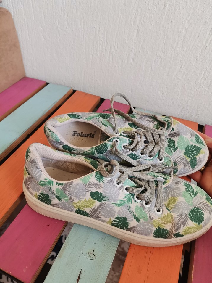 Yeşil Yaprak Desenli Günlük Platform Spor Ayakkabı - Görsel 5