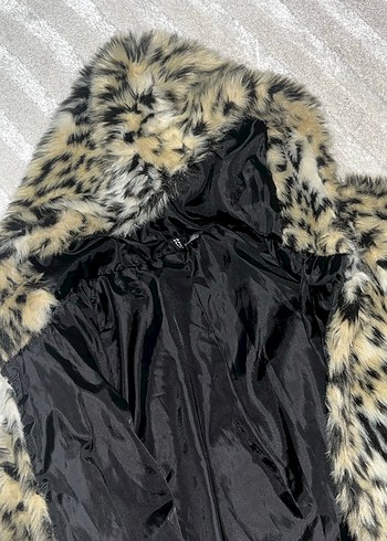 H&M Leopar Desenli Kapüşonlu Kadın Suni Kürk Ceket
