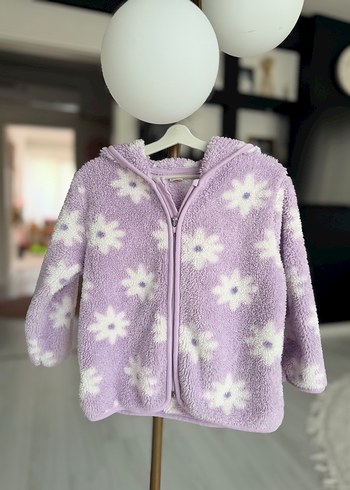 HelloBaby Pelus Alt Ust Takim Lila Cicekli Kapusonlu Cocuk Ceket