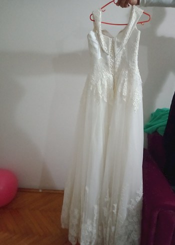 Uzun Beyaz Straplez Prenses Gelinlik - Görsel 3