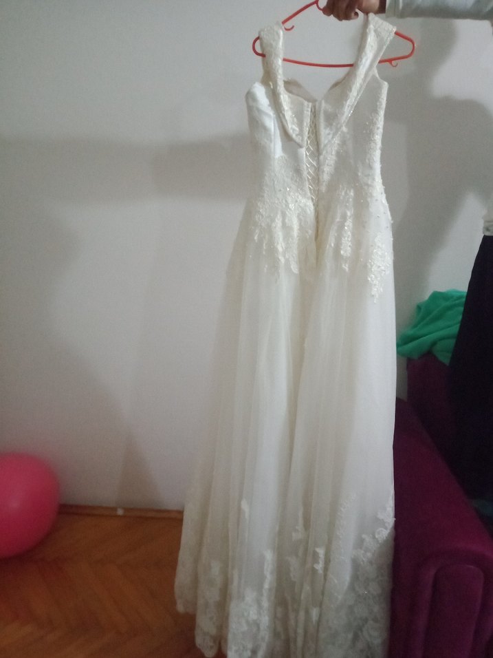 Uzun Beyaz Straplez Prenses Gelinlik - Görsel 3