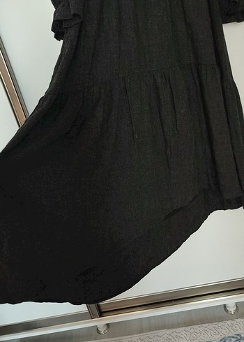 Zara Kadın Siyah Uzun Keten Elbise