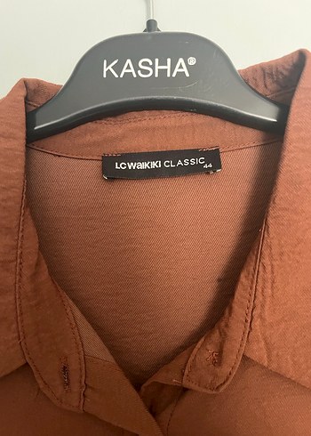 LC Waikiki Düğmeli Uzun Kollu Kahverengi Keten Gömlek