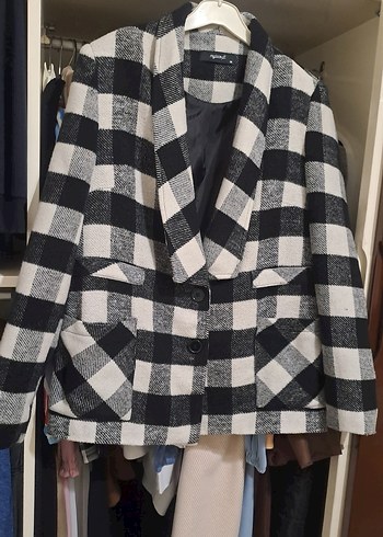 Düğmeli Gri Ekose Midi Kadın Kaban - Görsel 5