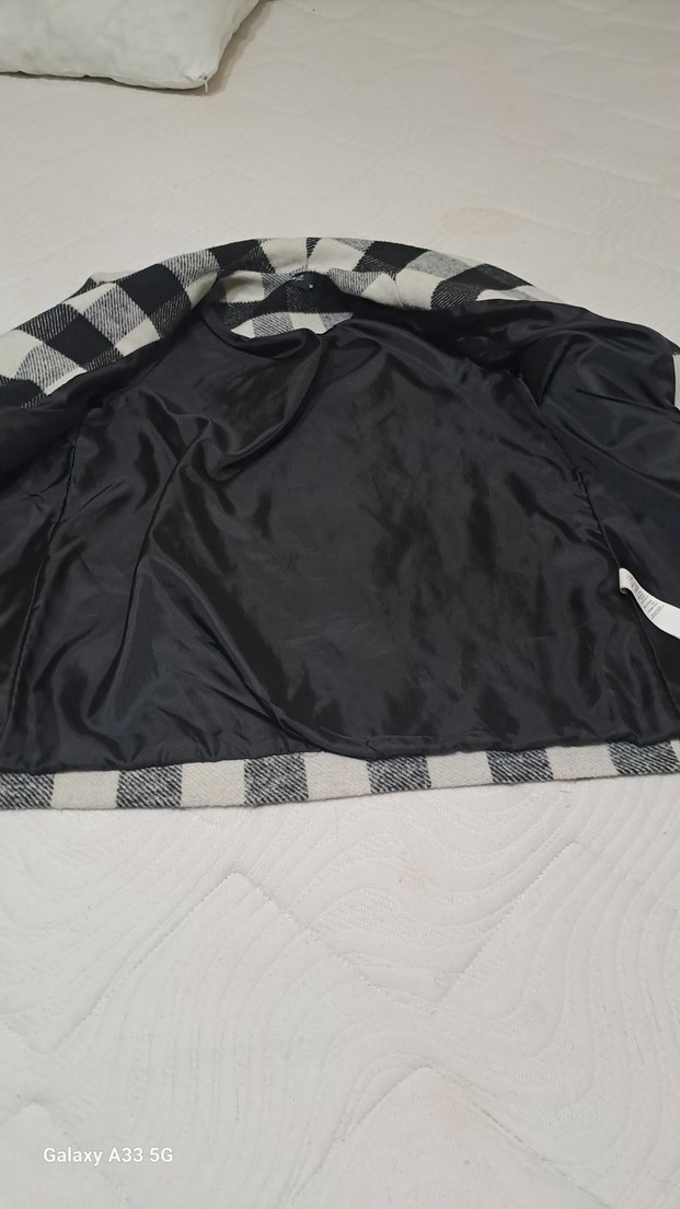 Düğmeli Gri Ekose Midi Kadın Kaban - Görsel 3