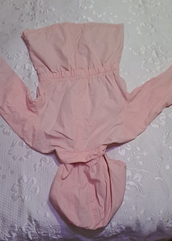 Düğmeli Pembe Kız Montu Kapüşonlu - Görsel 6