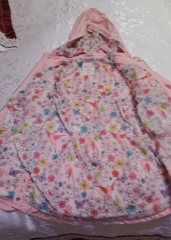 Düğmeli Pembe Kız Montu Kapüşonlu - Görsel 7