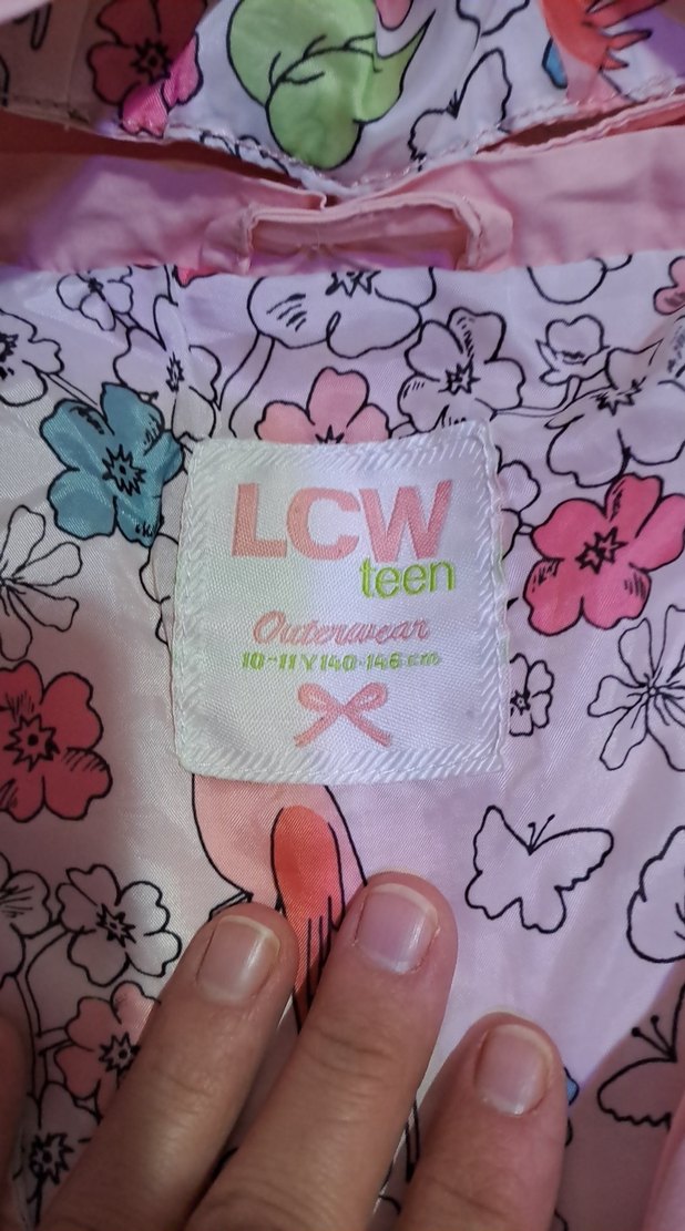 Düğmeli Pembe Kız Montu Kapüşonlu - Görsel 2