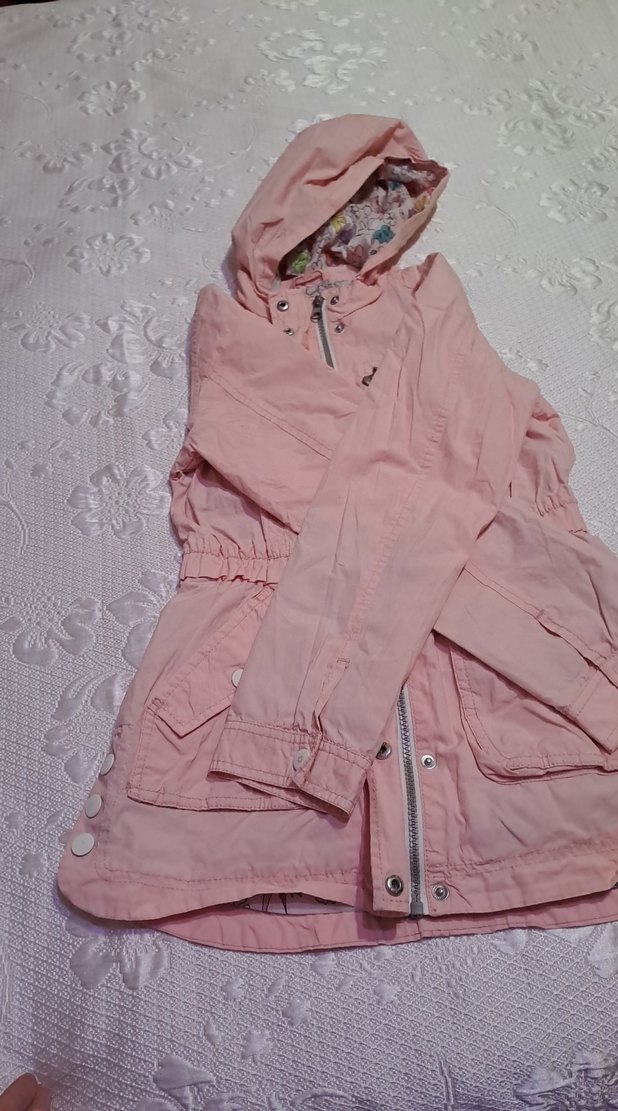 Düğmeli Pembe Kız Montu Kapüşonlu - Görsel 5