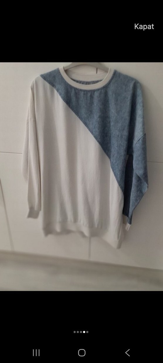 Kadın Beyaz Denim Detaylı Salaş Sweatshirt - Görsel 4