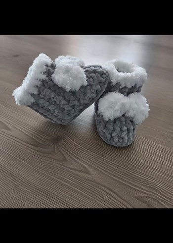 Kız Çocuk Gri Örgü Sıcak Ev Terliği - Görsel 3