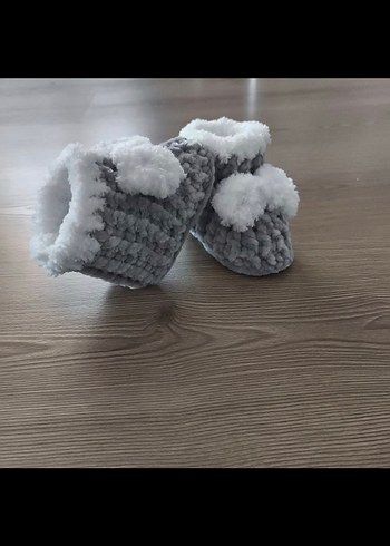 Kız Çocuk Gri Örgü Sıcak Ev Terliği - Görsel 4