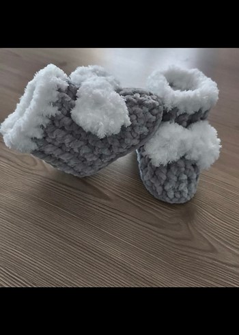 Kız Çocuk Gri Örgü Sıcak Ev Terliği - Görsel 2