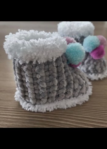 Gri Örgü Kız Çocuk Ev Terliği - Görsel 7